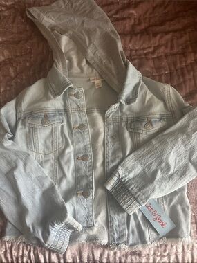 Cat & Jack Light Wash Denim Jacket with Gray Hood